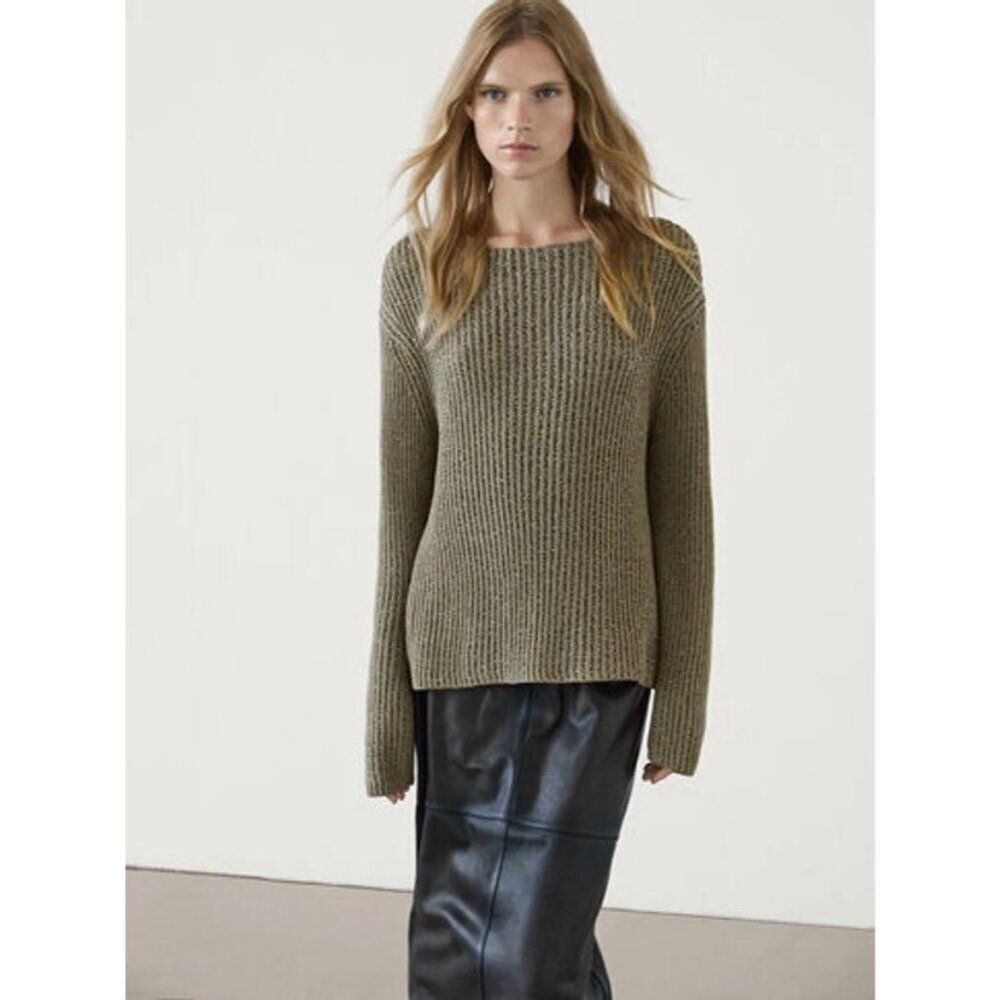 Massimo Dutti Womens Sweater Medium M Green Knit mouliné yarn 5723/625 NWT